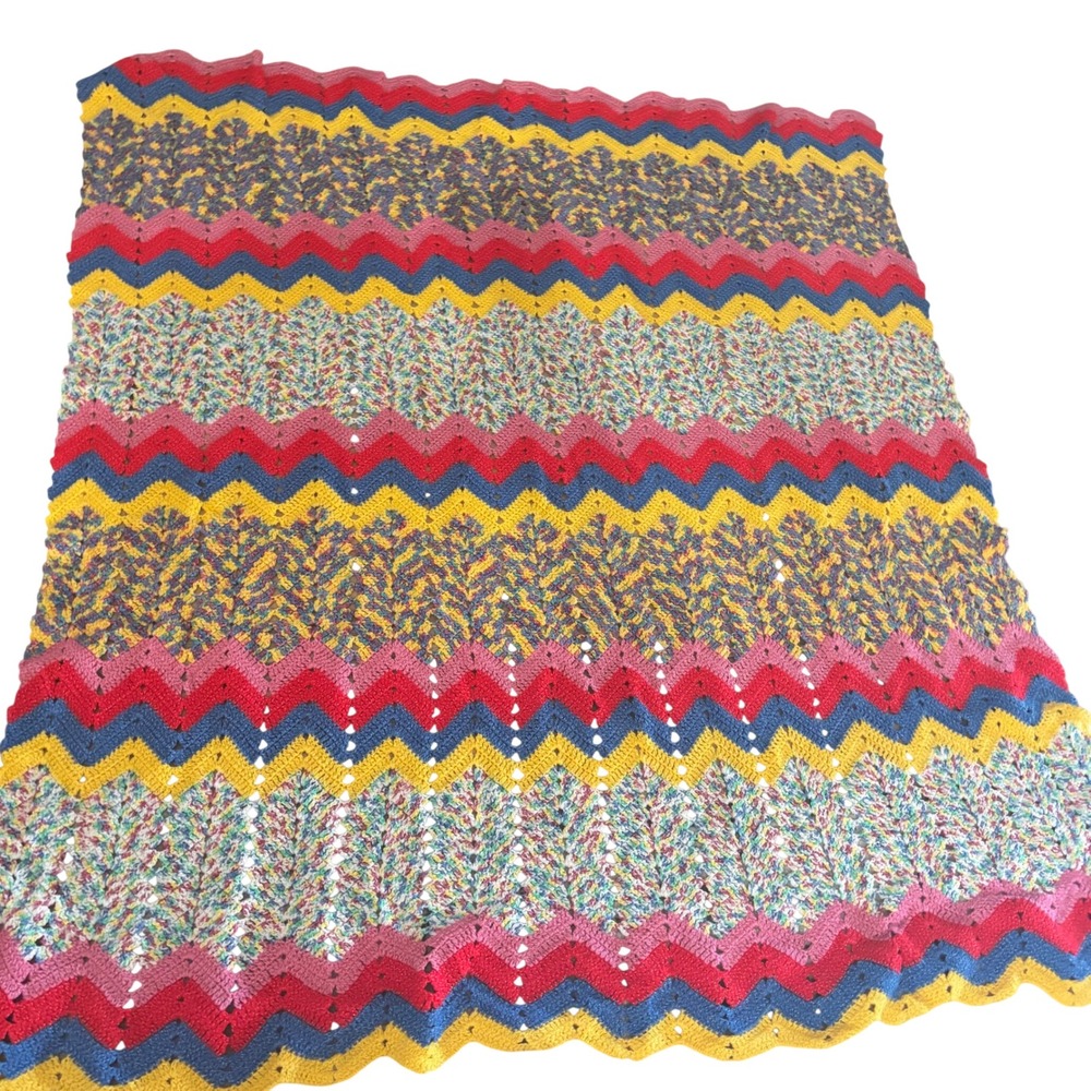 Handmade Crochet Blanket Afghan Chevron Zigzag Multicolor